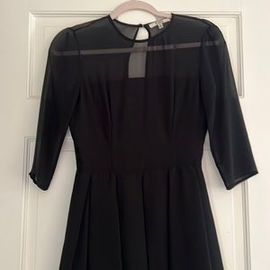BB Dakota black mini dress with 3/4 sleeves and sheer overlay. Size 0.